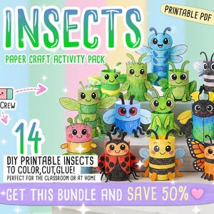 Insects Paper Craft Activity Pack - 14 DIY 3D Bugs for Classroom Homeschool Printable Fun bild 4