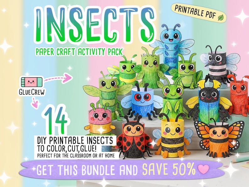 Insects Paper Craft Activity Pack - 14 DIY 3D Bugs for Classroom Homeschool Printable Fun bild 4
