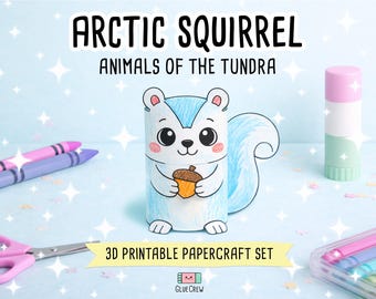 Arctic Squirrel 3D Printable Paper Craft | Printable Animal Craft for Kids | Tundra Polar Habitat | Teacher School Homeschool Habitat Unit