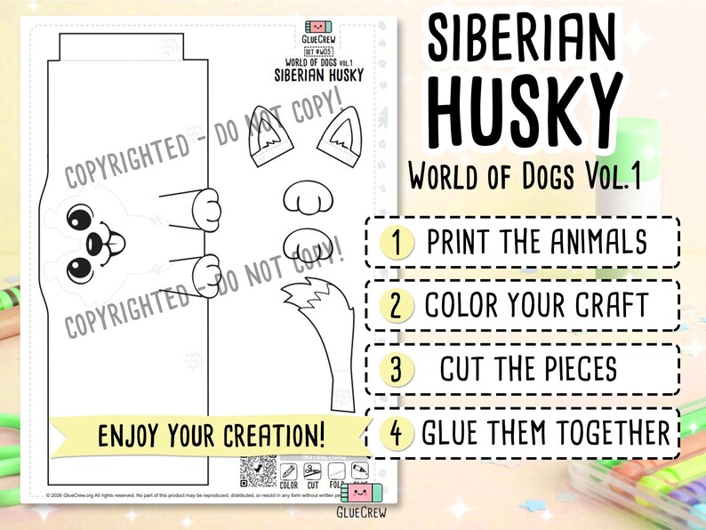 Siberian HUSKY Paper Craft Printable 3D DIY Dog Kit for Kids, Cute Puppy Activity for Preschool, Home Schooling and Primary School Teaching immagine 2