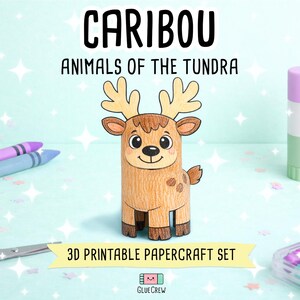 Caribou Printable Paper Craft | 3D Printable DIY Craft for Kids | Arctic Tundra Habitat | Classroom Homeschool Fine Motor Activity image 1