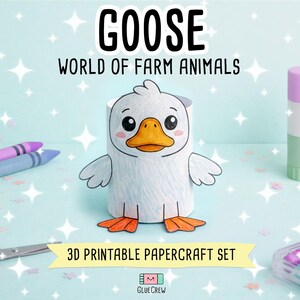 Goose 3D Paper Craft | Printable Animal Craft for Kids | Farm Classroom | Classroom Homeschool Fine Motor Activity | Fine Motor Skills imagen 1