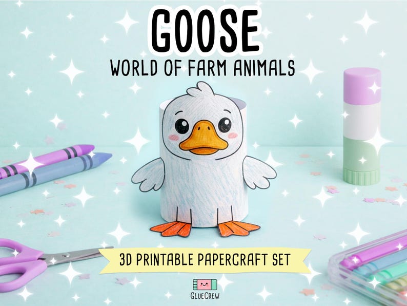 Goose 3D Paper Craft | Printable Animal Craft for Kids | Farm Classroom | Classroom Homeschool Fine Motor Activity | Fine Motor Skills imagen 1