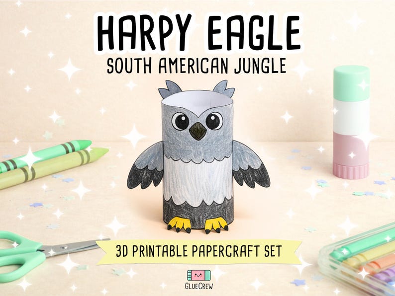Harpy Eagle Printable Craft for Kids | DIY Paper Craft for Classroom | Jungle Habitat | Classroom Homeschool Fine Motor Activity | DIY Craft image 1