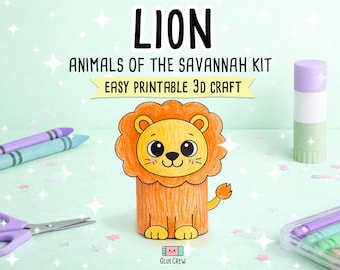 Kit de création en papier 3D Lion pour enfants, papier cartonné imprimable DIY, diorama de l'habitat de l'Afrique, outil de raisonnement spatial pour l'école à la maison et la salle de classe