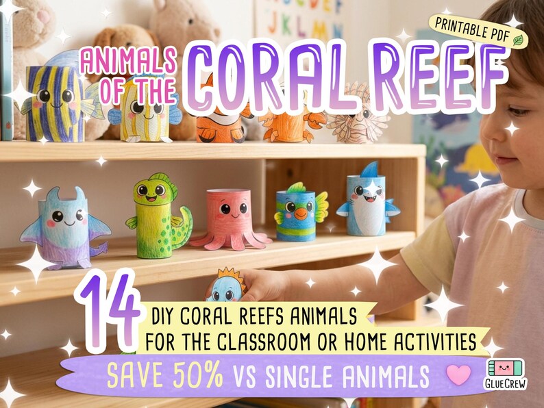 animals of the coral reef paper craft for kids
