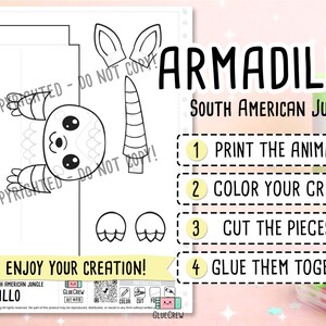 Nine-banded Armadillo Printable Paper Craft | 3D Printable DIY Craft for Kids | South American Jungle | Teacher School Homeschool Habitat imagem 2