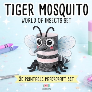 TIGER MOSQUITO Paper Craft Printable 3D DIY Kit for Kids, Cute Puppy Activity for Preschool, Home Schooling & School Teaching Unit image 1