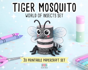 TIGER MOSQUITO Paper Craft Printable 3D DIY Kit for Kids, Cute Puppy Activity for Preschool, Home Schooling & School Teaching Unit
