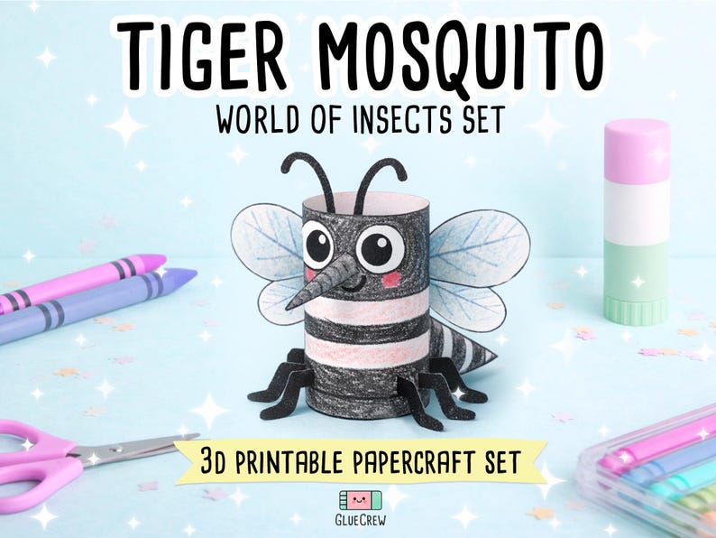 TIGER MOSQUITO Paper Craft Printable 3D DIY Kit for Kids, Cute Puppy Activity for Preschool, Home Schooling & School Teaching Unit image 1