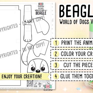 BEAGLE Paper Craft druckbares 3D DIY Hundeset für Kinder, niedlicher Welpe Aktivität für Vorschule, Hausunterricht und Grundschulunterricht Bild 2