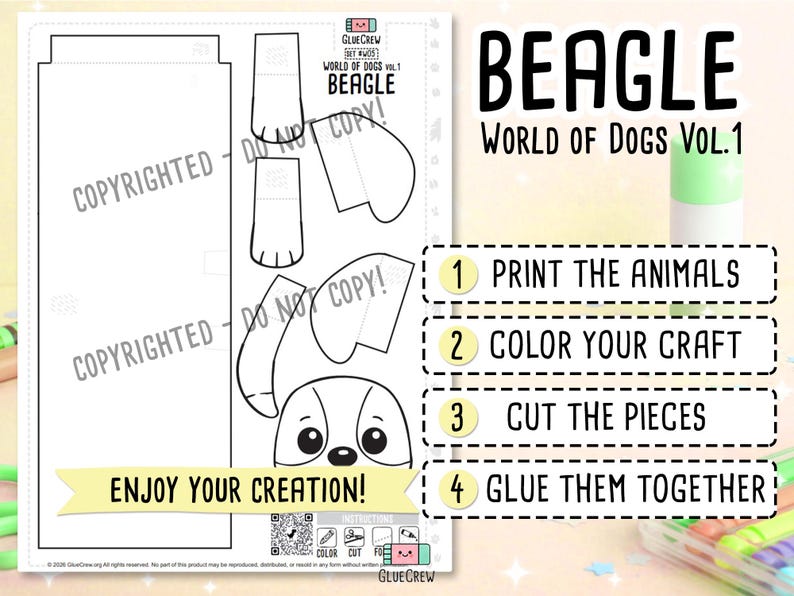 BEAGLE Paper Craft druckbares 3D DIY Hundeset für Kinder, niedlicher Welpe Aktivität für Vorschule, Hausunterricht und Grundschulunterricht Bild 2