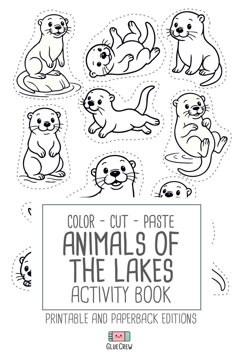Animals of Lakes, preschool busy book and cut and paste, freshwater animals, toddler worksheets and coloring printables, Printable PDF image 14