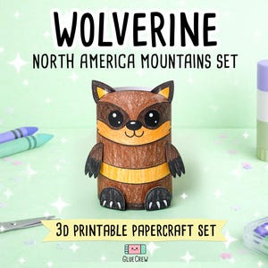 Wolverine Mountain 3D Paper Craft | Printable Animal Craft for Kids | Mountain Animals | Preschool Classroom Homeschool Activity | DIY Craft image 1