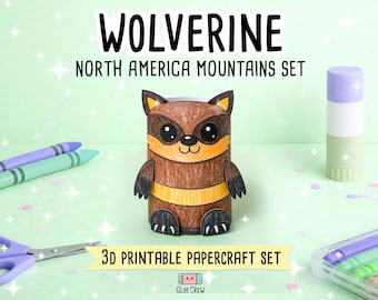 Wolverine Mountain 3D Paper Craft | Printable Animal Craft for Kids | Mountain Animals | Preschool Classroom Homeschool Activity | DIY Craft