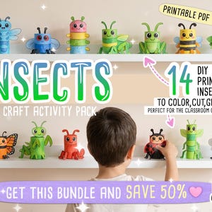 Insects Paper Craft Activity Pack - 14 DIY 3D Bugs for Classroom Homeschool Printable Fun bild 2