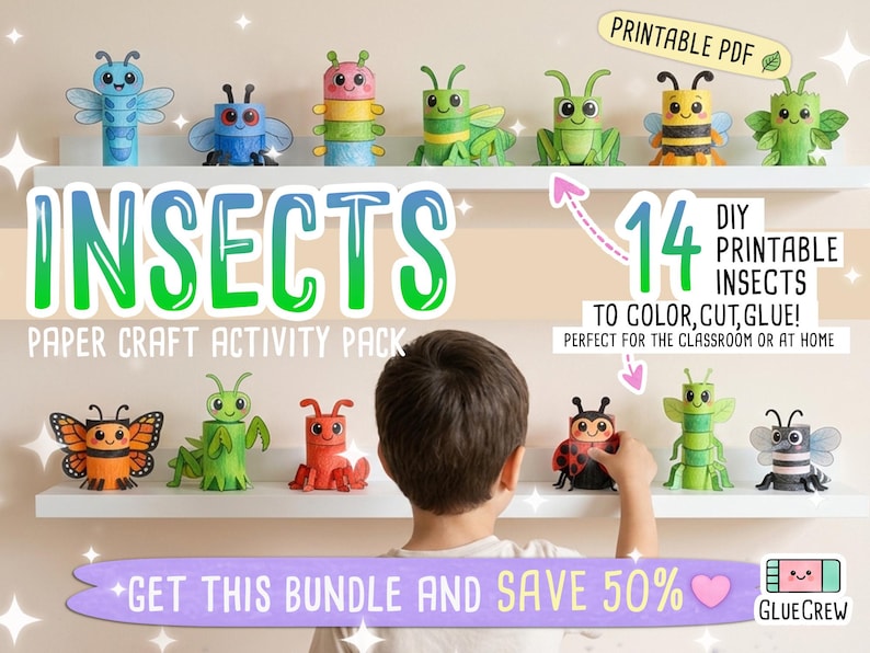 Insects Paper Craft Activity Pack - 14 DIY 3D Bugs for Classroom Homeschool Printable Fun bild 2