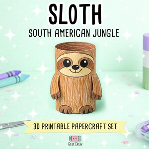 Sloth DIY Printable Paper Craft | 3D Printable DIY Craft for Kids | Jungle Habitat | Teacher School Homeschool Habitat Unit | Home Learning image 1