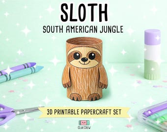 Sloth DIY Printable Paper Craft | 3D Printable DIY Craft for Kids | Jungle Habitat | Teacher School Homeschool Habitat Unit | Home Learning