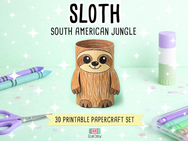 Sloth DIY Printable Paper Craft | 3D Printable DIY Craft for Kids | Jungle Habitat | Teacher School Homeschool Habitat Unit | Home Learning image 1
