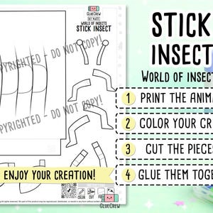 STICK INSECT Paper Craft Printable 3D DIY Kit for Kids, Cute Puppy Activity for Preschool, Home Schooling & School Teaching Unit bild 2