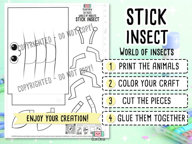 STICK INSECT Paper Craft Printable 3D DIY Kit for Kids, Cute Puppy Activity for Preschool, Home Schooling & School Teaching Unit bild 2