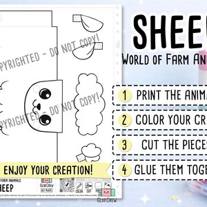 Sheep Printable Paper Craft | 3D Printable DIY Craft for Kids | Farm Animals | Classroom Homeschool Fine Motor Activity | Color Cut and Glue imagen 2