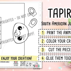 South American Tapir 3D Paper Craft | DIY Paper Craft for Classroom | Rainforest Animals | Preschool Classroom Homeschool Activity image 2