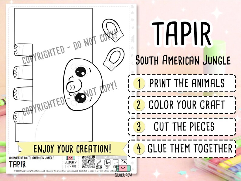 South American Tapir 3D Paper Craft | DIY Paper Craft for Classroom | Rainforest Animals | Preschool Classroom Homeschool Activity image 2