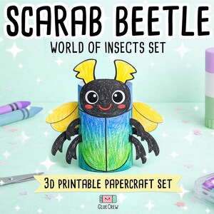 Sacred Scarab Beetle Paper Craft Printable 3D DIY Kit for Kids, Cute Puppy Activity for Preschool, Home Schooling & School Teaching Unit immagine 1