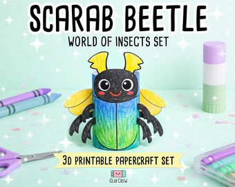 Sacred Scarab Beetle Paper Craft Printable 3D DIY Kit for Kids, Cute Puppy Activity for Preschool, Home Schooling & School Teaching Unit
