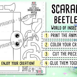 Sacred Scarab Beetle Paper Craft Printable 3D DIY Kit for Kids, Cute Puppy Activity for Preschool, Home Schooling & School Teaching Unit immagine 2