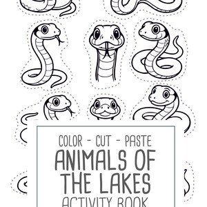Animals of Lakes, preschool busy book and cut and paste, freshwater animals, toddler worksheets and coloring printables, Printable PDF image 9