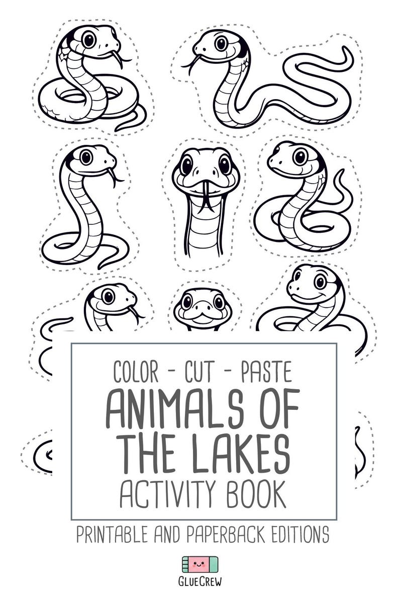 Animals of Lakes, preschool busy book and cut and paste, freshwater animals, toddler worksheets and coloring printables, Printable PDF image 9