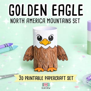 Golden Eagle DIY Printable Paper Craft | 3D Printable DIY Craft for Kids | Mountain Animals | Teacher Classroom Homeschool Resource image 1