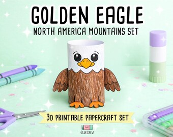 Golden Eagle DIY Printable Paper Craft | 3D Printable DIY Craft for Kids | Mountain Animals | Teacher Classroom Homeschool Resource