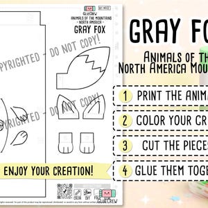 Gray Fox Printable Paper Craft | 3D Printable DIY Craft for Kids | Mountain Animals | Preschool Classroom Homeschool Activity | Kids Craft 画像 2