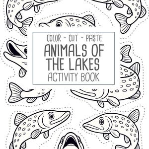 Animals of Lakes, preschool busy book and cut and paste, freshwater animals, toddler worksheets and coloring printables, Printable PDF image 18