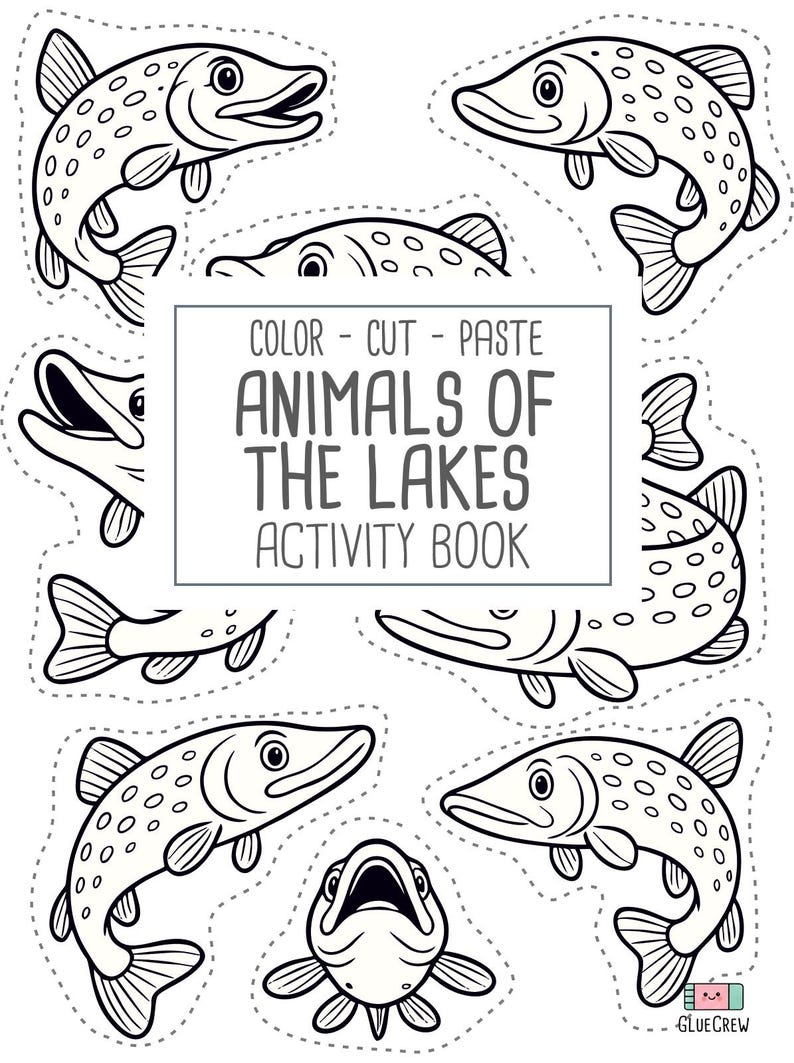 Animals of Lakes, preschool busy book and cut and paste, freshwater animals, toddler worksheets and coloring printables, Printable PDF image 18