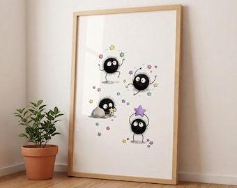 Soot Sprite Wall Art Print, Cute Minimalist Anime Style Poster, Nursery Decor, Studio Ghibli Inspired Art, Kawaii Room Decor Printable 14