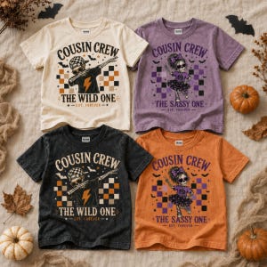 Matching Cousin Halloween Shirts, Cousin Crew Skeleton Tees, Wild One And Sassy One Kids Tops, Spooky Cousins Pumpkin Patch Outfit Set