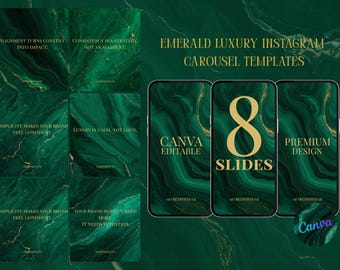 Emerald Luxury Instagram Carousel Templates | Canva Editable Instagram Carousel | Green & Gold Minimal Social Media Posts