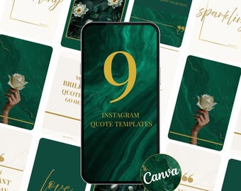 Luxury Instagram Quote Templates | Emerald Green Canvas Templates | Gold Minimal Aesthetic | Lotus & Rose Quotes | Editable Instagram posts