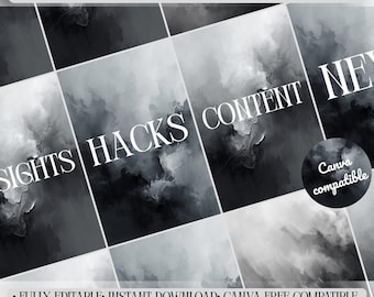 10 Canva Story Highlight Covers | Minimal Black & Gray Instagram Highlights | Editable Canva Templates | Instant Download