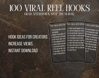 100 Viral Reel Hooks for Instagram | Hook Ideas for Content Creators | Social Media Growth Guide | Digital Download