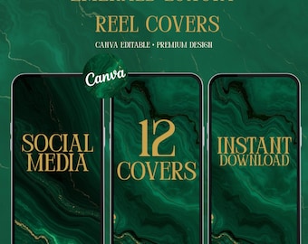 Emerald Luxury Instagram Reel Covers | Canva Editable Reel Cover Templates | Minimal Gold Social Media Covers | Instant Download