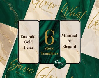 Luxury Instagram Story Templates | Emerald & Beige Canva Stories | Gold Minimal Aesthetic | Editable Instagram Stories