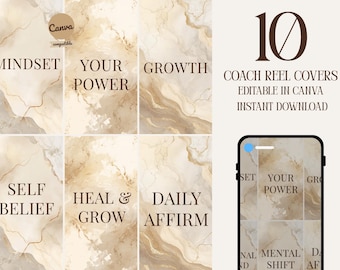 Coach Mindset Canva Reel Cover Templates, Instagram Reel Covers, Editable Canva Templates, Neutral Luxury Design, Instant Download