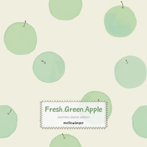 Fresh Green Apple Seamless Pattern, Minimalist Fruit Illustration Digital Paper, Soft Ivory Botanical Art for All-Season Decor & Apparel