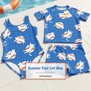 FLASH SALE ONLY 0.69 Summer Cat Pool Seamless Pattern Kitty Inner Tube Design Digital File